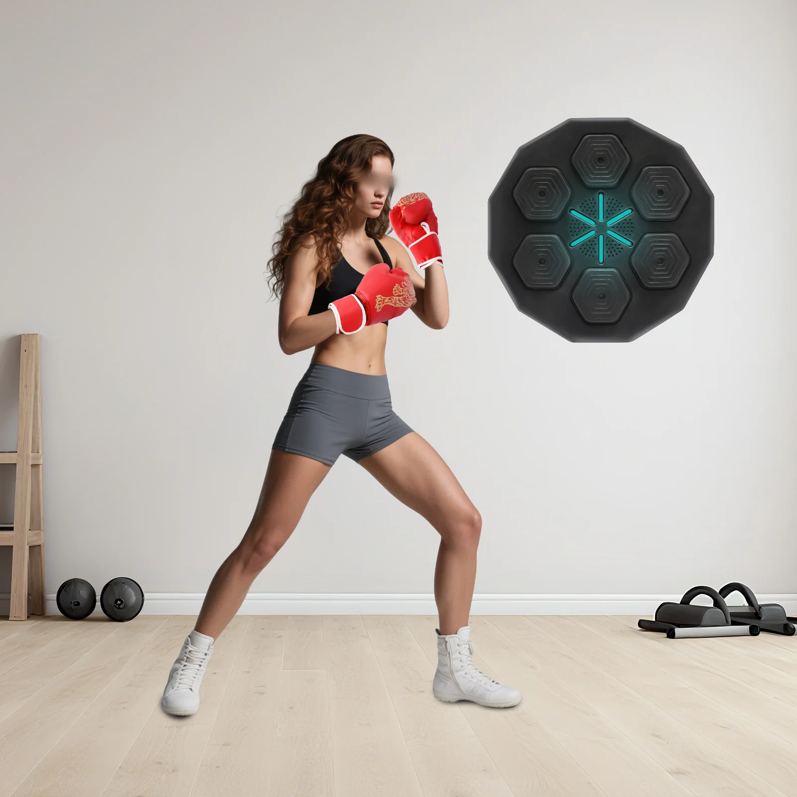 1 Set Music Boxing Machine, Wall-Mounted Led Light Boxing Equipment with Bluetooth Boxing Gloves for Home Gym Training