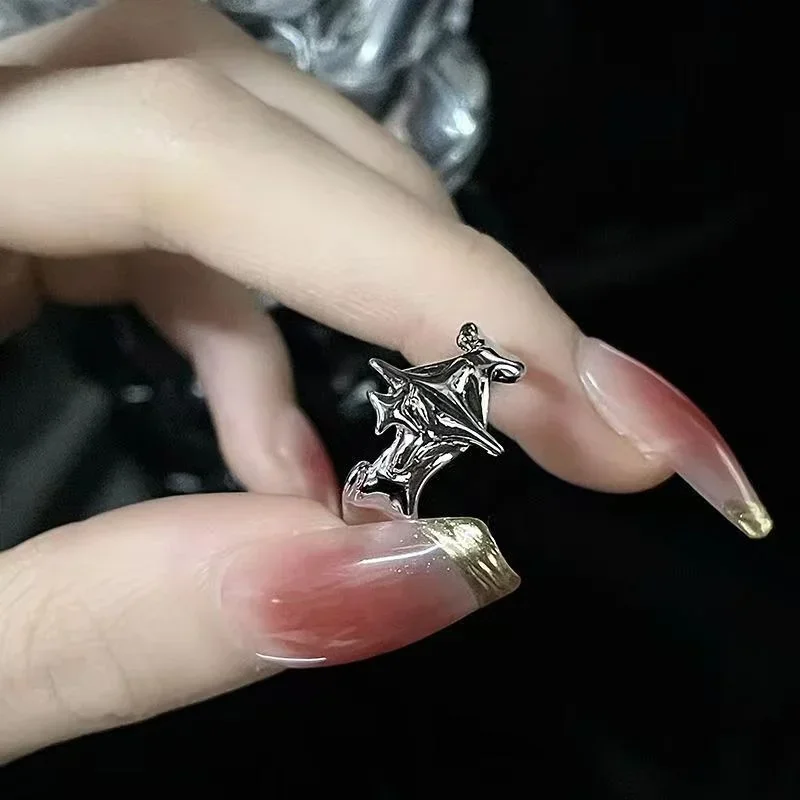 Silver Color Irregular Stars Rings Vintage Gothic Ring for Men Women Fashion Cross Star Open Adjustable Ring Y2k Jewelry Gift