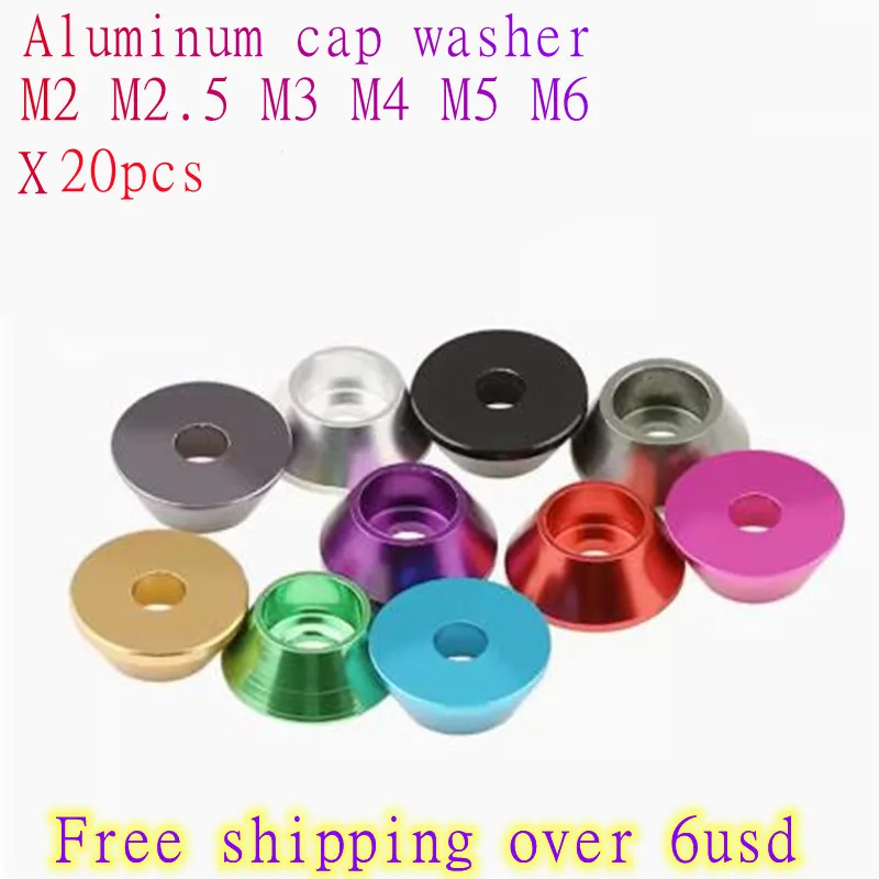 

20pcs aluminum alloy cone cap washer m2 m2.5 M3 M4 M5 M6 Corlorful Aluminum Alloy hex Cap Head Gasket washer for RC parts