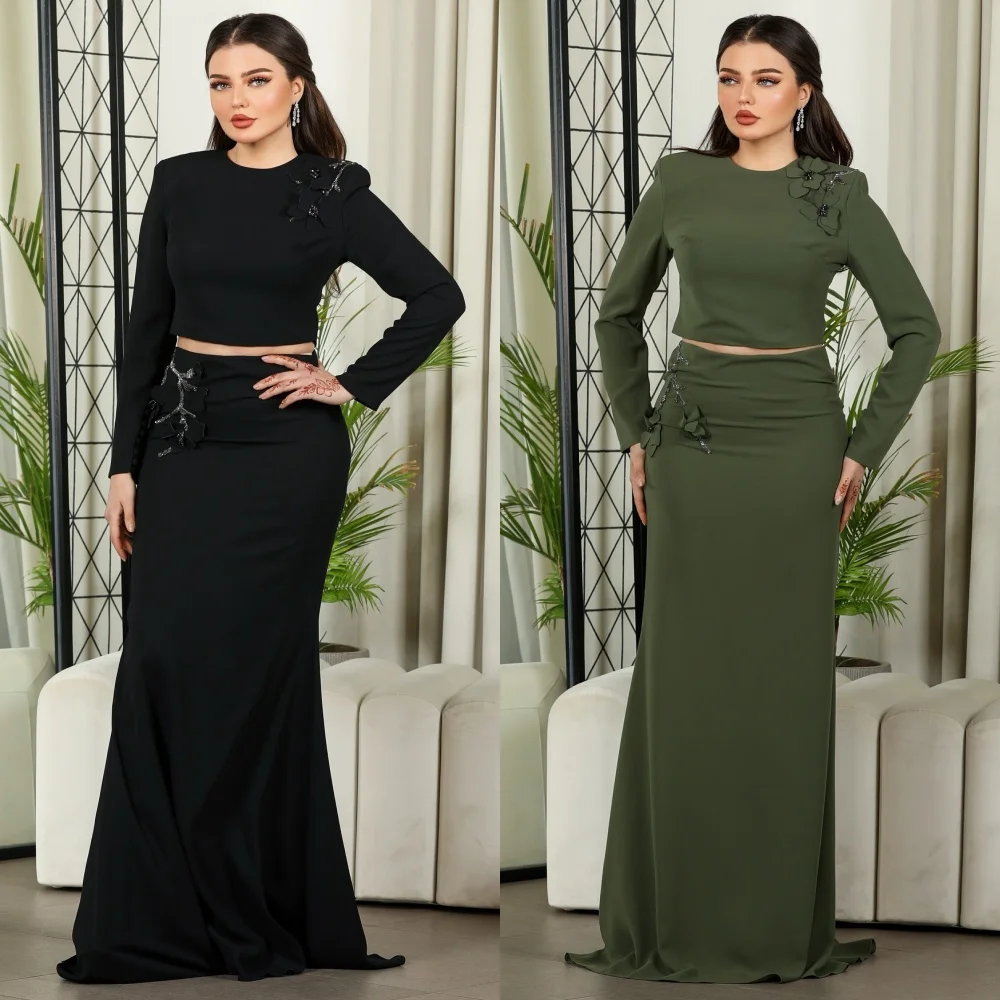 

Изысканный трикотаж по индивидуальному заказу, плиссированный цветочный узор, длинные платья с драгоценными камнями, вечерние, на заказ, для случая, высокое качество, формальные