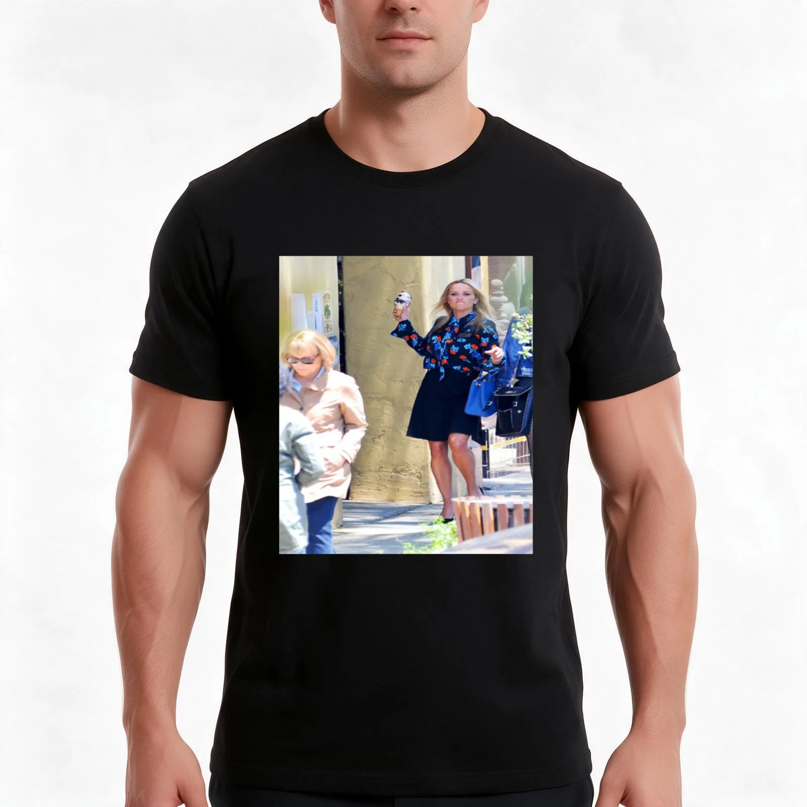 Reese Witherspoon Ice Cream Throw T-Shirt, Summer Casual Cotton Tee, Oversized Streetwear Tops, Vintage Graphic Print