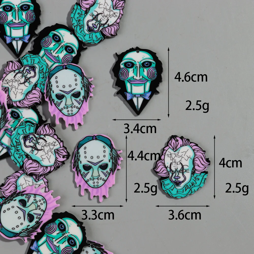 10pcs Halloween Horrible Skull Masked Man Demon Acrylic Charms Pendant for DIY Earring Keychain Jewelry Accessories Wholesale