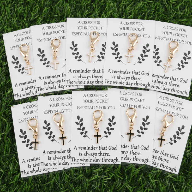 10pcs Cross Keychain Set with Inspirational Cards – Lucky Charm Gift for Christmas Halloween, Multicolored Random Style
