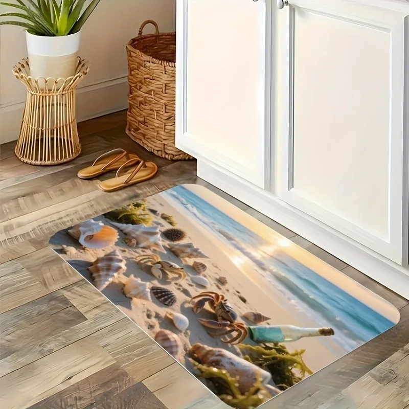 

1PC Beach scene Pattern Kitchen Rug Non-Slip Door Mat Pop design Bathroom Rug Bath Mat Carpet for Home Sink Laundry Decoreeree
