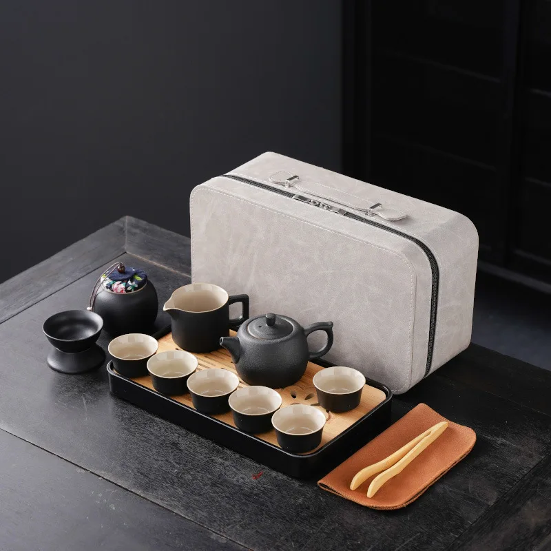 

Japanese Style Portable Travel Tea Set Small Kit Outdoor Tea Drinking Ceramic Tea Cup Household Simple Tea Brewing Pot Gift