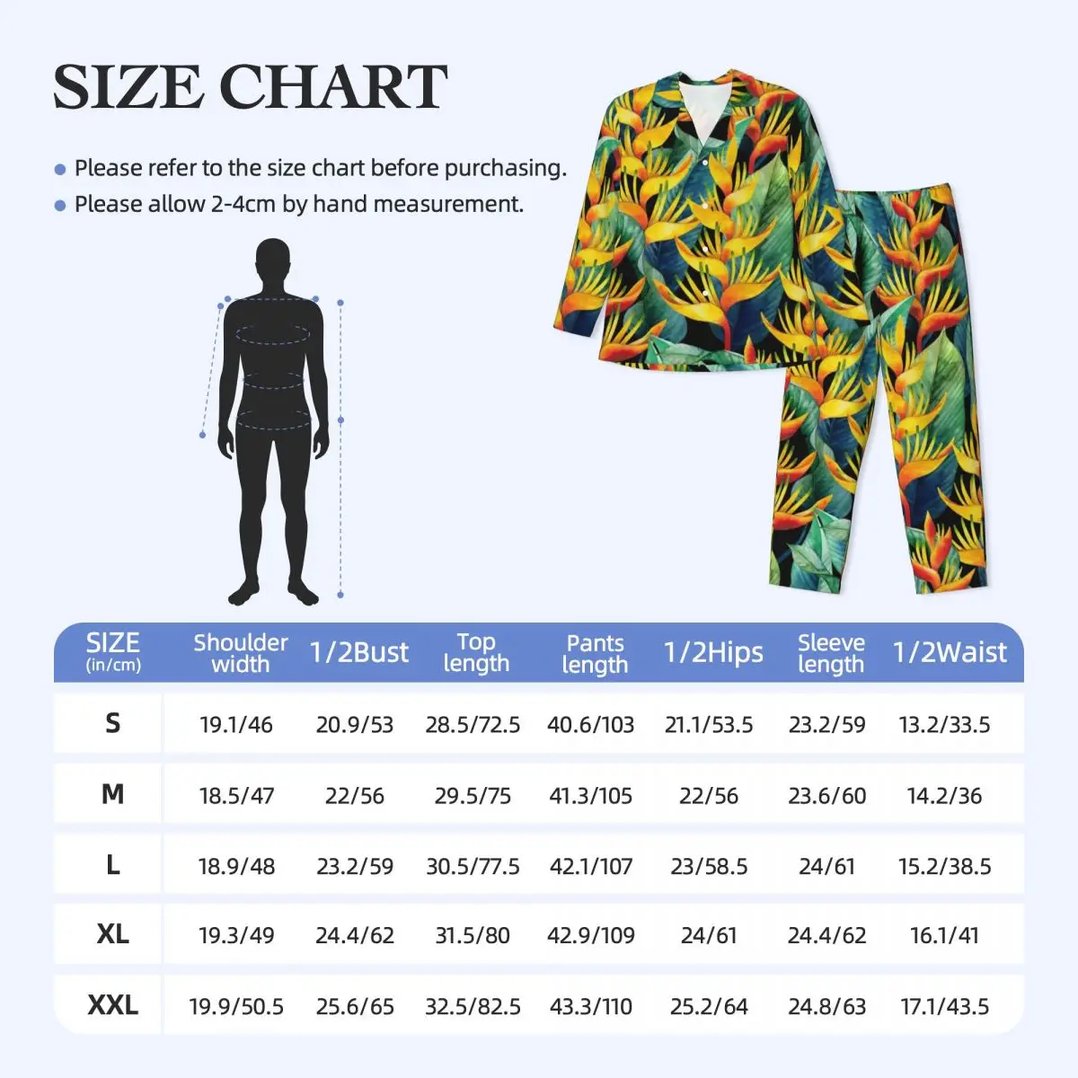 Tropical Floral Pajama Sets Watercolor Heliconia Trendy Sleepwear Man Long-Sleeve Retro Home 2 Pieces Nightwear Large Size