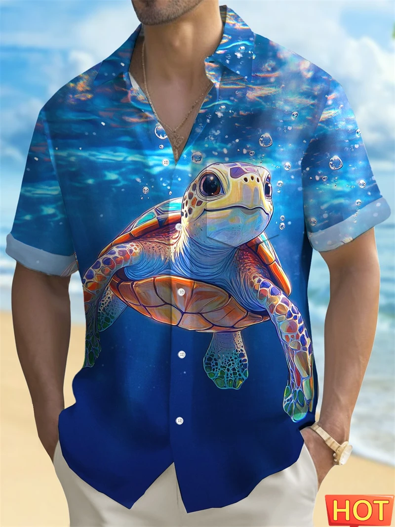 

Men's Shark Sea Turtle Jellyfish Print Hawaiian Shirt Marine Animals 3D Design Casual Short Sleeve Button Down For Beach Blouse