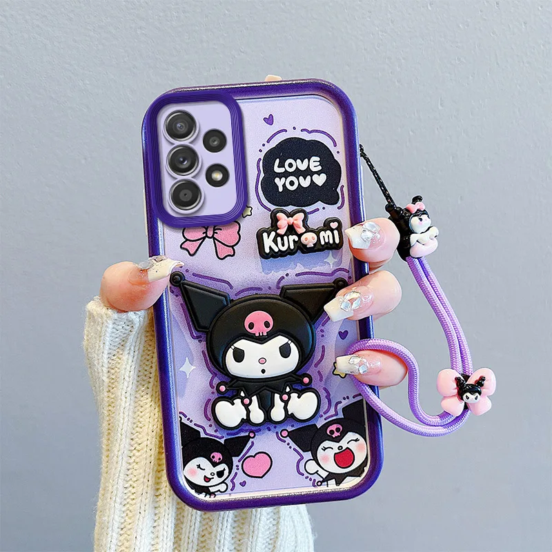 3D Cartoon Kuromi Phone Case For Samsung Galaxy A52s A32 A22 A12s 5G Lotso Pochacco Puppy Strap Rope Cute Soft Cover