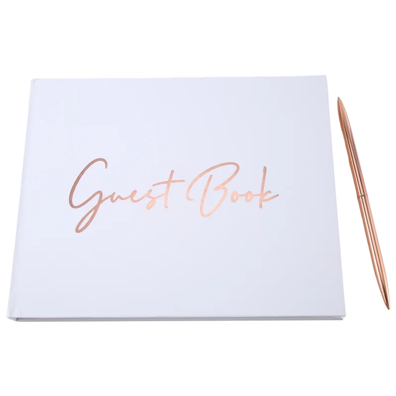 Libro de invitados de boda, libro de invitados de despedida de soltera, libros de boda, papel + Metal para invitados para firmar, letrero para Baby Shower en libro de invitados, con bolígrafo