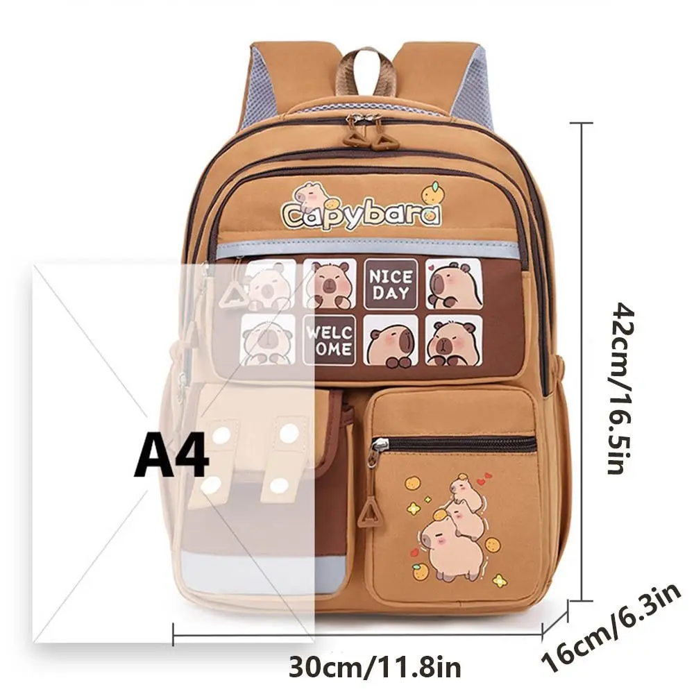 대용량 카피바라 배낭 나일론 조절 가능한 스트랩 귀여운 동물 Bookbag 멀티 포켓 한국 스타일 학생 학교 가방
