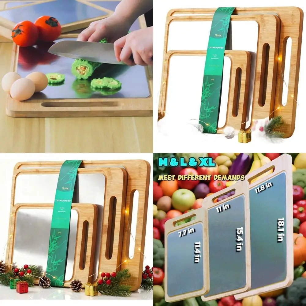 

Dual-Sided Bamboo & Stainless Steel Cutting Boards Set - Non-Slip, Juice Groove, Perfect for Meat, Veg, Fruit, Kitchen Gift for