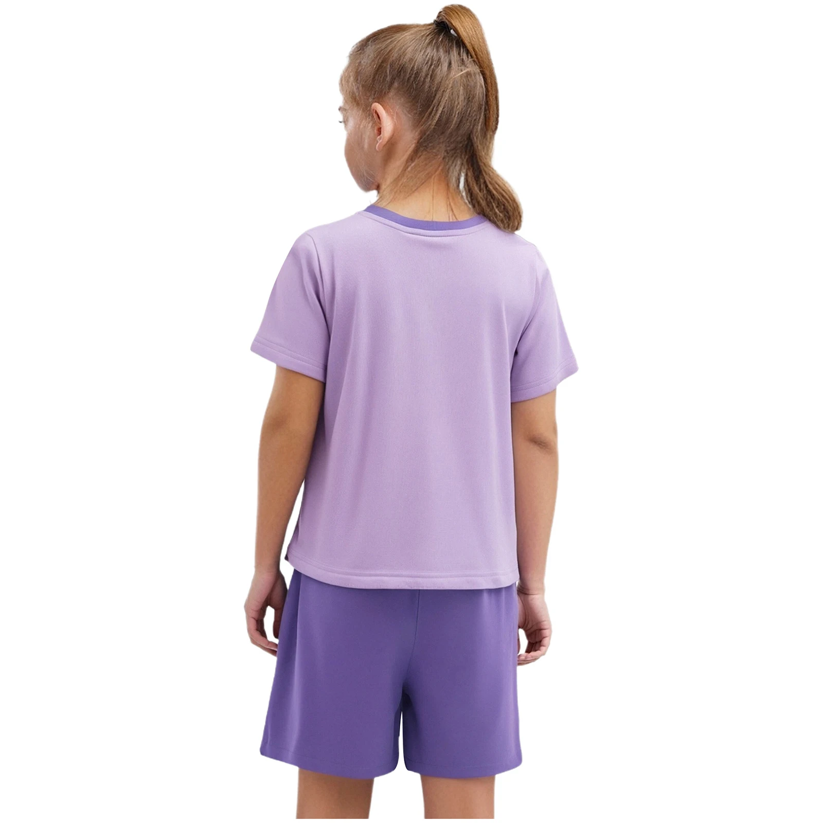 Pakaian Kasual Anak Perempuan Fashion 2025 Kaus Lengan Pendek Kontras dengan Celana Pendek Saku Pinggang Elastis Pakaian Olahraga 2 Potong