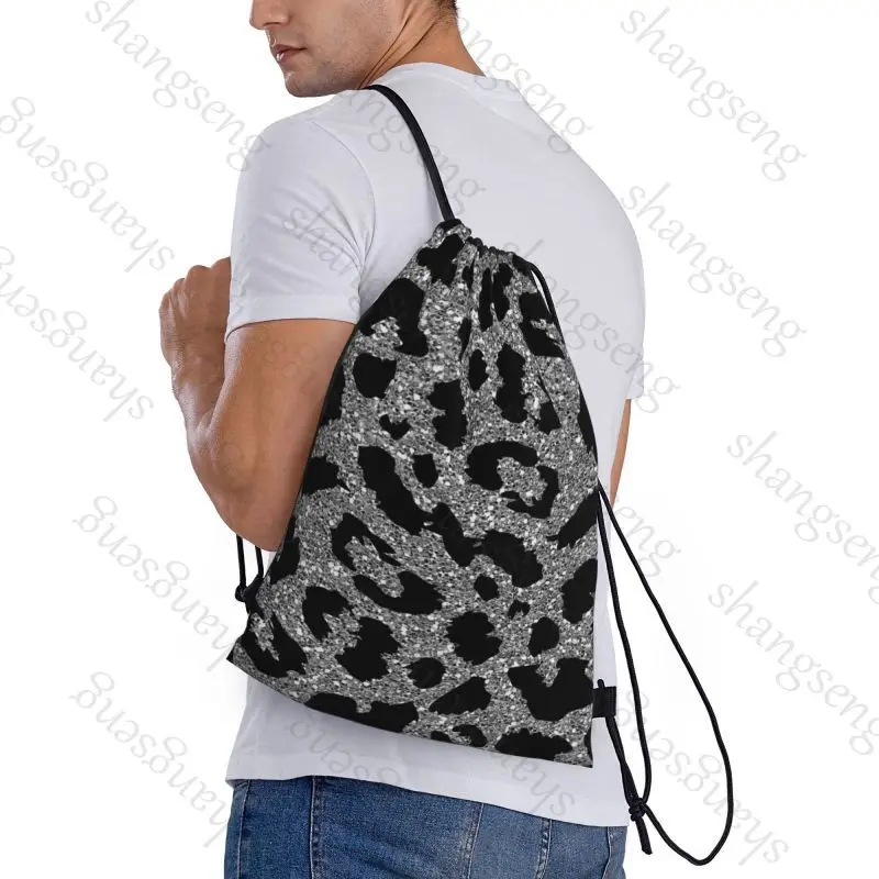 Leopard print gold Bicycle backpack, gym drawstring shoe bag, multifunctional sports bag, beach travel backpack kids gift
