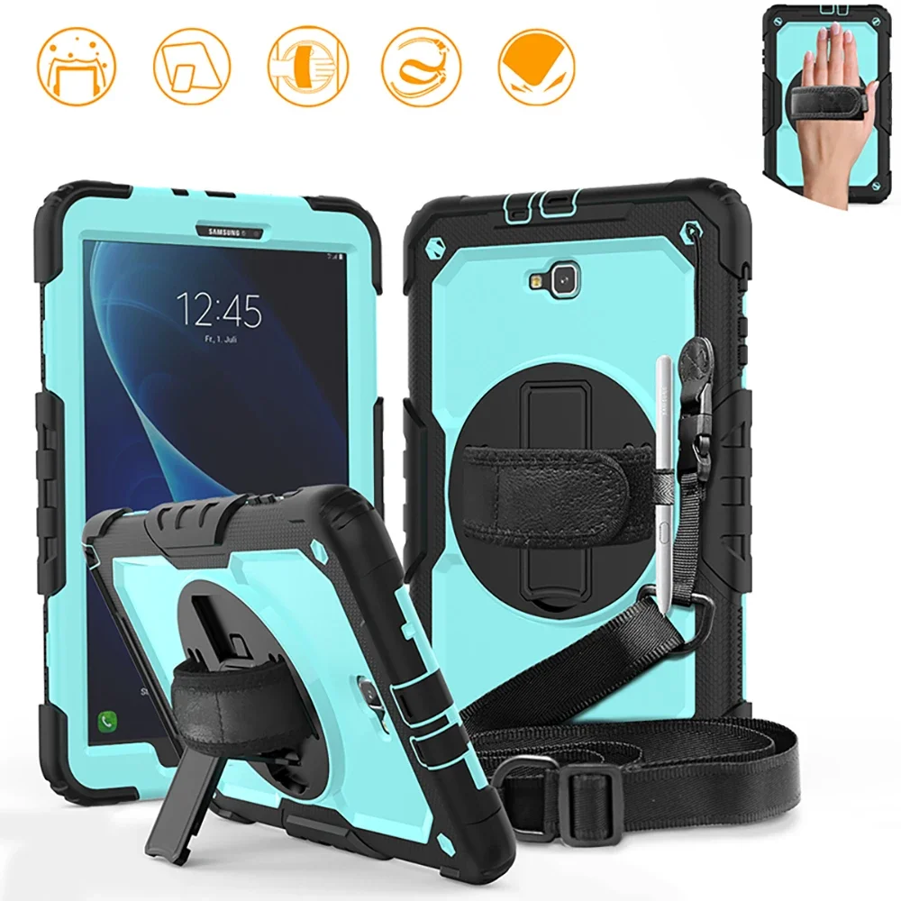 Armor Case For Samsung Galaxy Tab A 10.1 T580 T585 SM-T585 SM-T580 T580N 2016 Kickstand Hard Cover With Hands Strap Shoulder