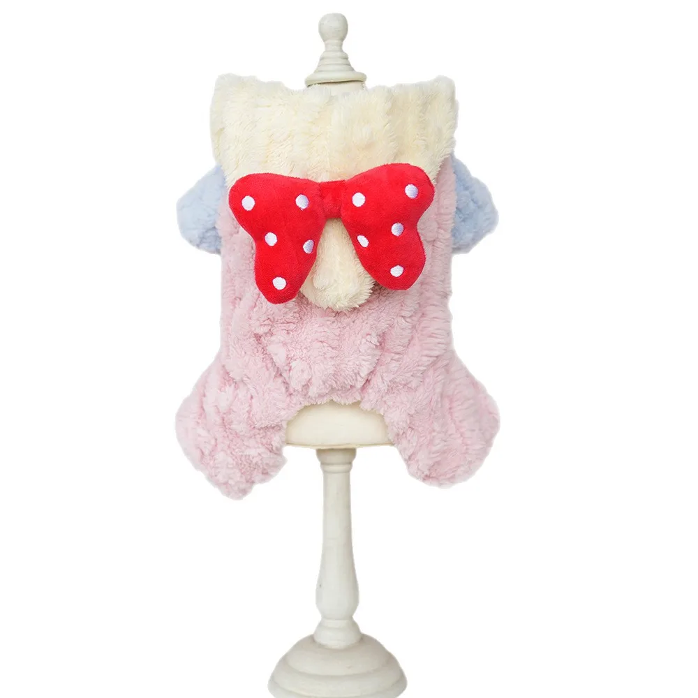 معطف جديد للخريف والشتاء للكلاب الأليفة - سترة قطنية سميكة مبطنة بالصوف مع عقدة فيونكة، تصميم بغطاء للرأس بأربعة أرجل لسيارة تيدي/بيشون #5