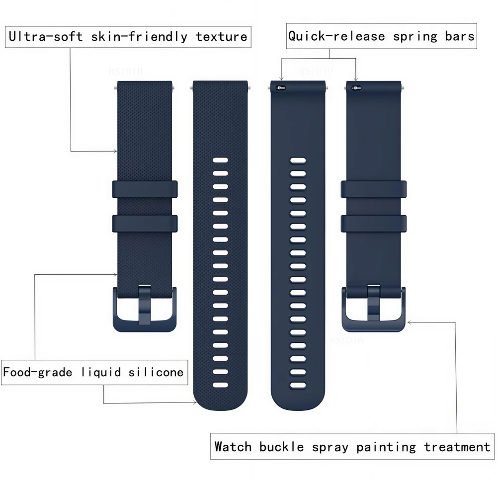 Silicone Quick Release Wristband 16mm-22mm Sports Watch Band Bracelet for Smartwatch Replacement Straps Adjustable Width 18mm 20 view 3
