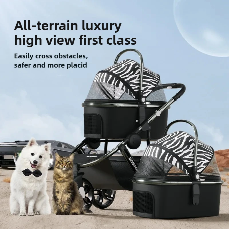 

Pet Dog Strollers High Landscape Super Luxury Foldable Waterproof Oxford Cloth Aluminum Tube Framet Luxury Pet Cat Cart