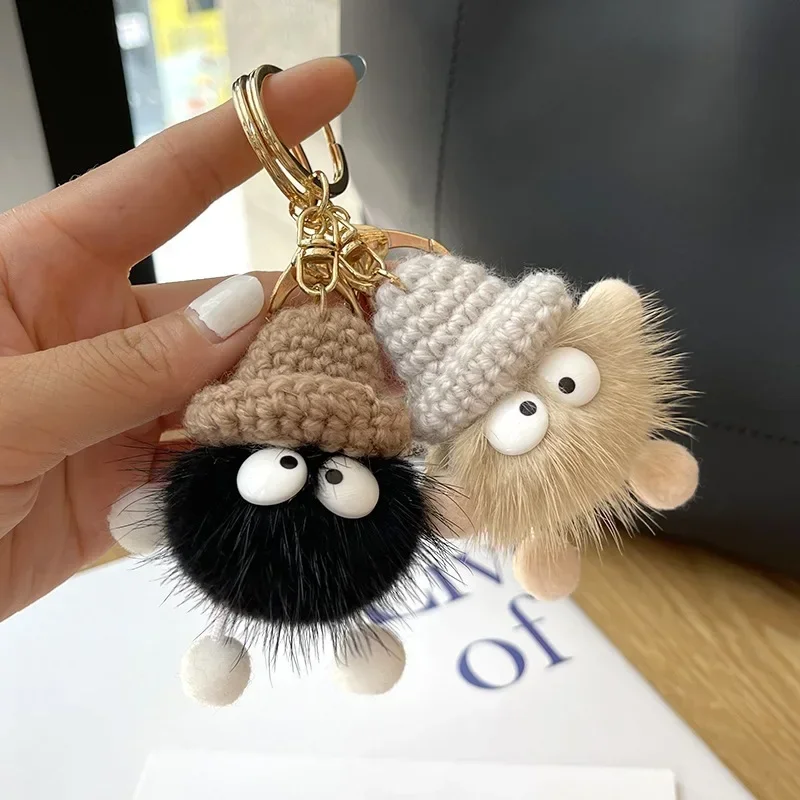 Muñeco de peluche de dibujos animados Kawaii, muñeco de peluche de bola de carbón negro de 5 estilos, juguete de derivación de animación, llavero, bolsa colgante, regalos, 7cm