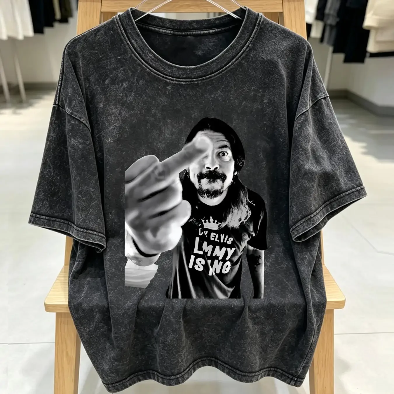 washed T Shirt Dave Grohl Middle Finger Black SP494858 long or short sleeves vintage Washed Slightly Comfortable fashion Soft