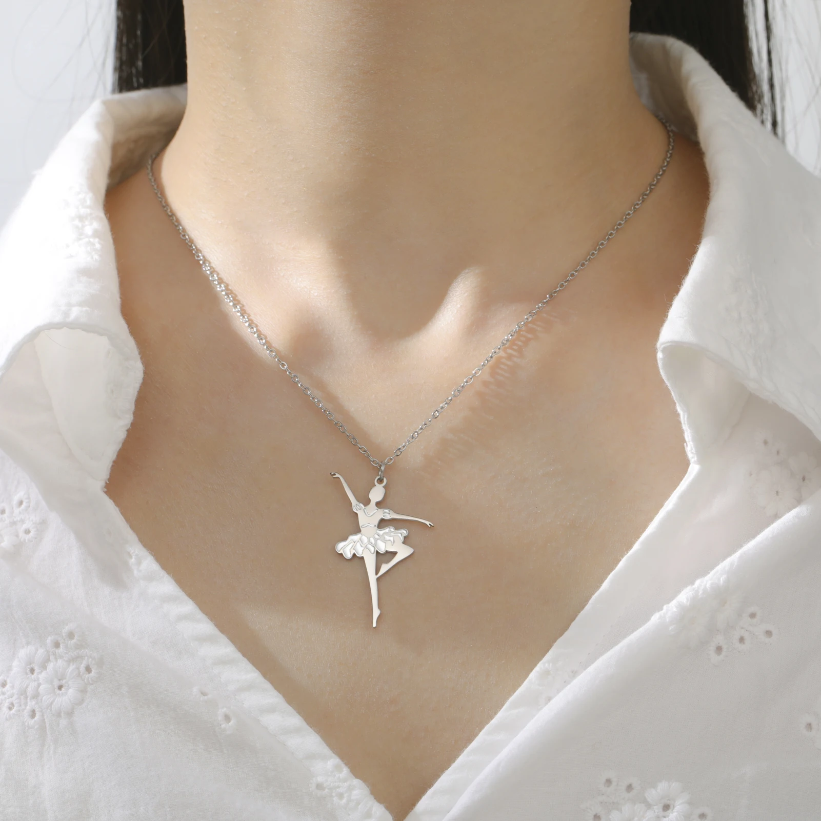 COOLTIME Gymnastik Anhänger Halskette für Frauen Edelstahl Mode Sport Ballett Tänzerin Halskette Turnerin Schmuck Neue – Detail 18