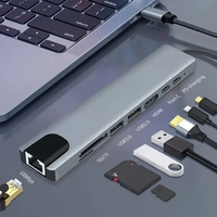 USB C Hub 8 In 1 Type C 3.1 To 4K HDMI Adapter with RJ45 SD/TF Card Reader PD Fast Charge For MacBook Notebook Laptop Computer