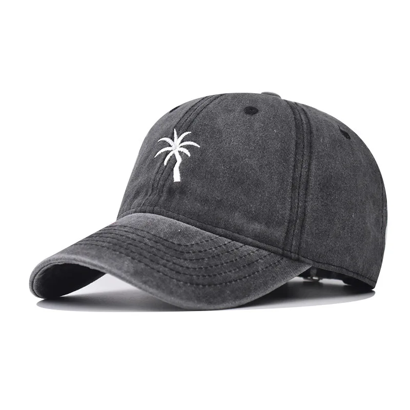 

New Outdoor Washed Vintage Coconut Tree Embroidered Baseball For Men And Women Unique Cartoon Distressed Dad Hat
