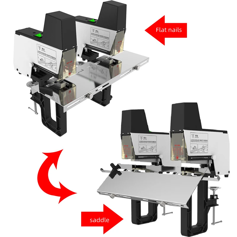Stitcher eléctrico de doble sillín de uñas A3, máquina de encuadernación de papel de costura media, costura plana doble