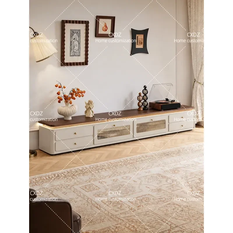 French Retro Cream Antique TV Cabinet Floor Storage Living Room 2026 New TV Cabinet Coffee Table Combination
