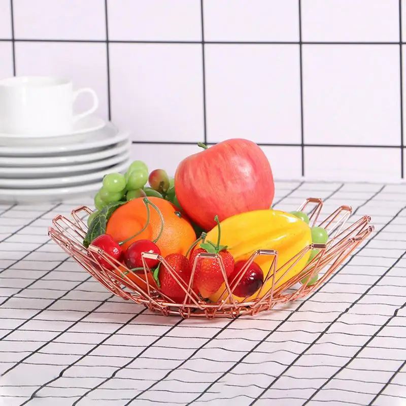 Foldable Fruit Basket Metal Transformable Snacks Storage Dish Multi-functional Scalable Veggie Basket Plate Creative Fruit Bowl