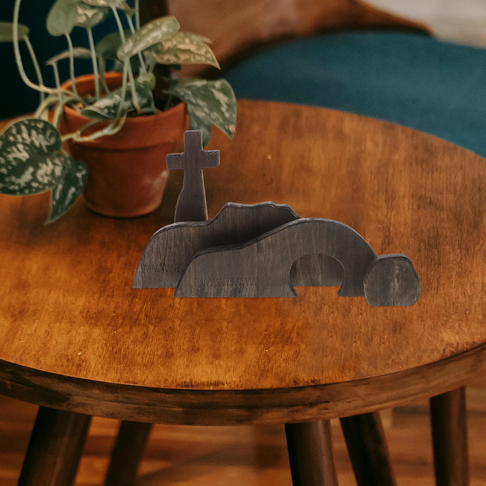 

1Set Religious Easter Decorations Wooden Empty Tombs Scene with Cross for Home Church Office Party Compact Storage Friendly