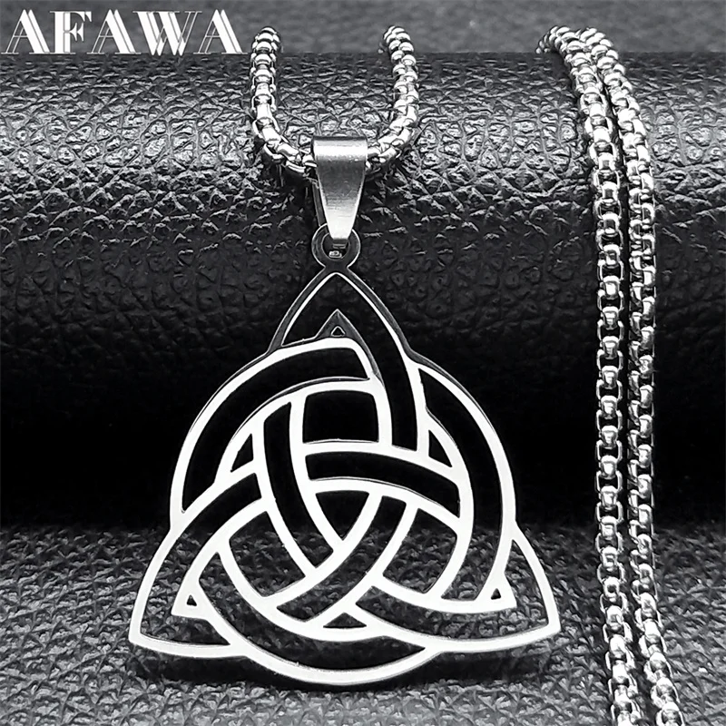 Aesthetic Infinity Trinity Knot Necklace for Women Men Stainless Steel Witch Celtic Irish Knots Hollow Chain Jewelry N3217S02