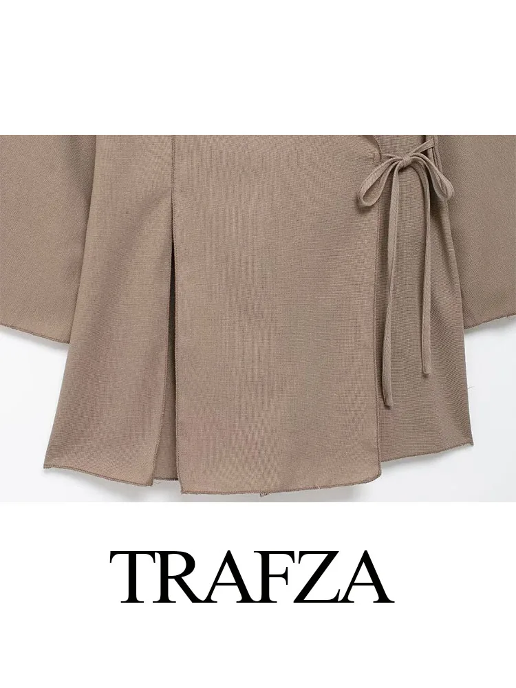 TRAFZA donna abiti primaverili moda maniche lunghe scollo a v Cardigan Blazer Top + elastico in vita Lace Up Wild Split gamba larga pantalone Mujer