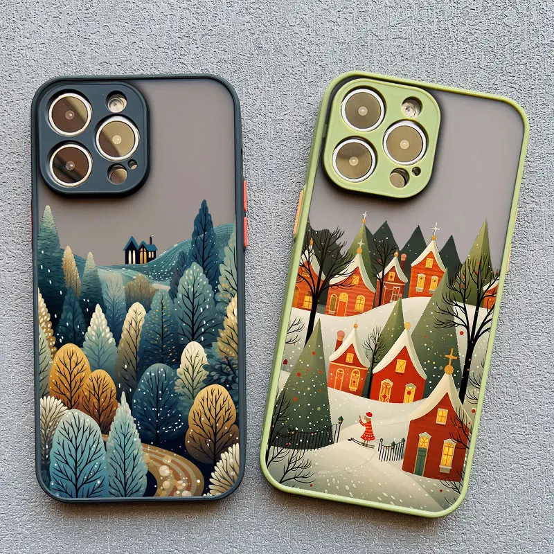 Night Snow Mountain Forest Scenery Phone Case For iPhone 15 14 Pro Max Plus 16 13 12 Mini 11 Pro Max XR XS X 7 8 SE2 Covers