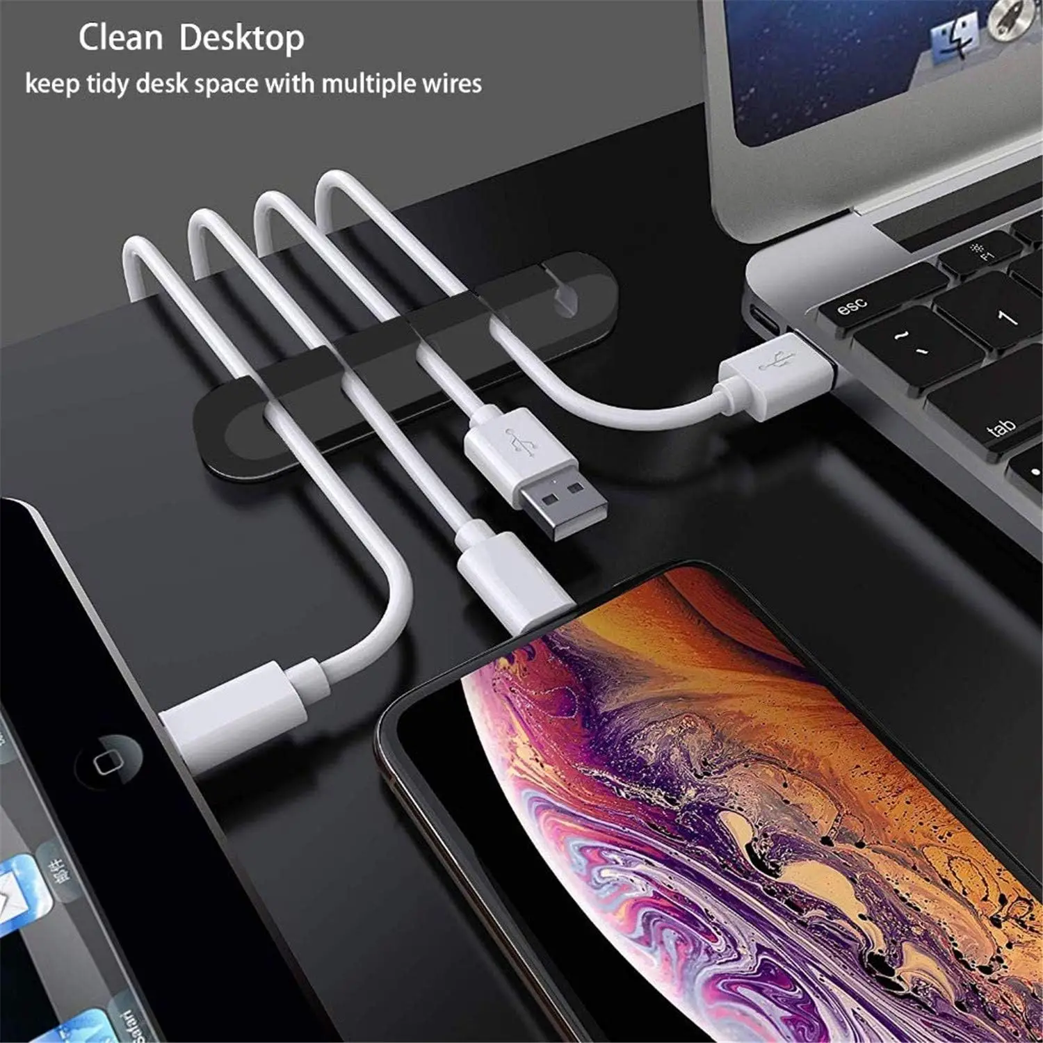 Adhesive Cable Holder Clips Cord Management Wire Organizer for Desktop USB Charging Cable Nightstand Power Cord Mouse Cable