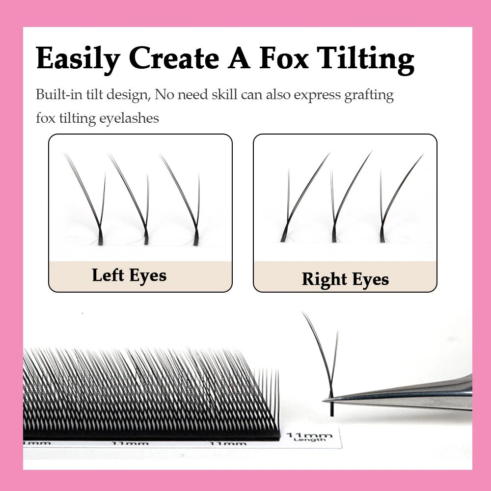 Lashine 3 Case Fox YY Wimpern-Cilia, brasilianisches Volumen, weich, 0,07 mm, fliegende YY-Wimpern links und rechts, YY Fox-Wimpernverlängerung