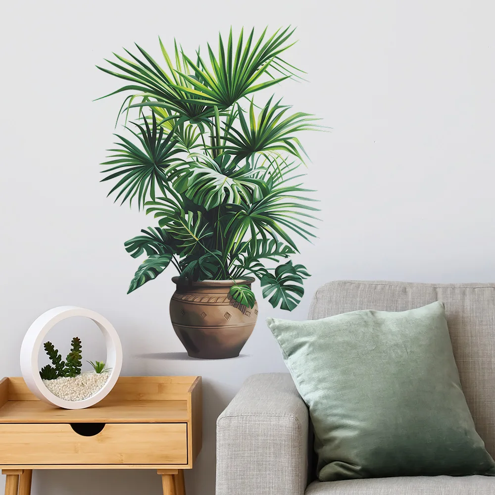 Green Plant Potted Plant Simulation Flower Pot Wall Sticker Bedroom Living Room Foyer Home Wall Decoration Sticker Self Adhesive