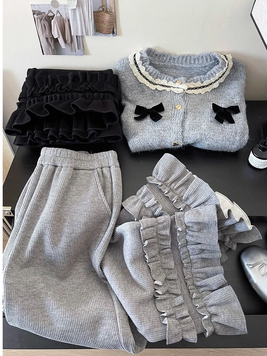 Spodnie damskie plus size na jesień i zimę, proste nogawki, wysoki stan, rozszerzane spodnie z koronkowym wykończeniem, ocieplane polarem, luźny krój, spodnie codzienne.