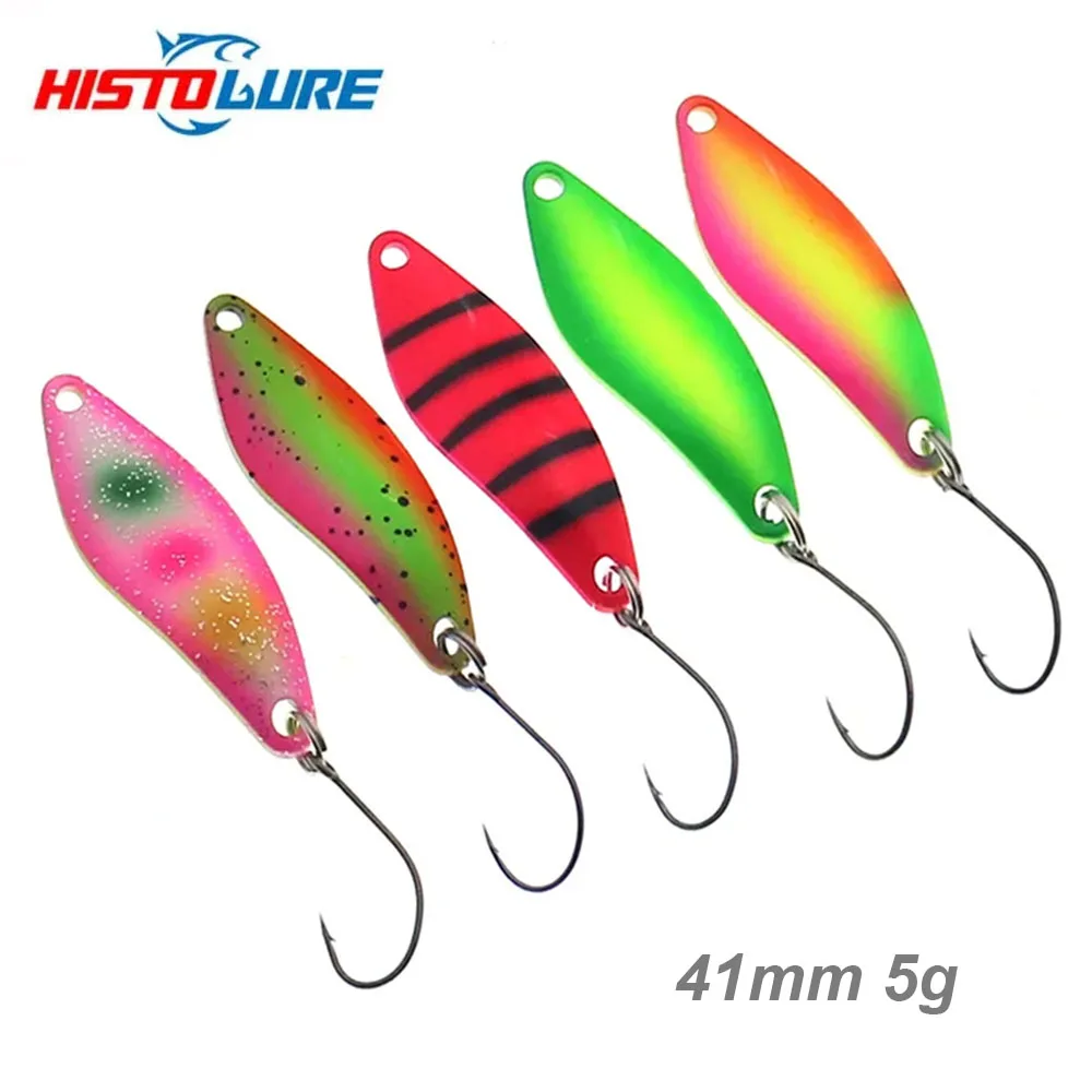 Trout Fishing Spoons 41mm 5g Brass Casting Lures for Salmon Trout Pike Bass S-shaped Spinner Sequins Fishing Tackle