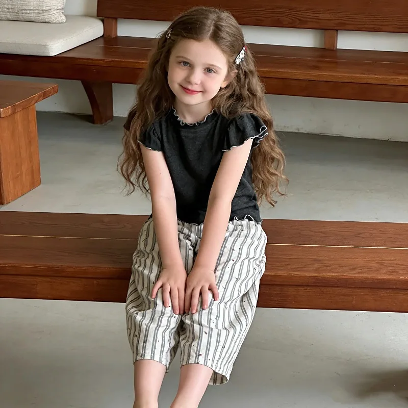 

2026 Girls Sweet Korean Tee Set, New Baby Summer Cute Outfit, Straight Leg Pants Two-Piece & Children Clothing Collection