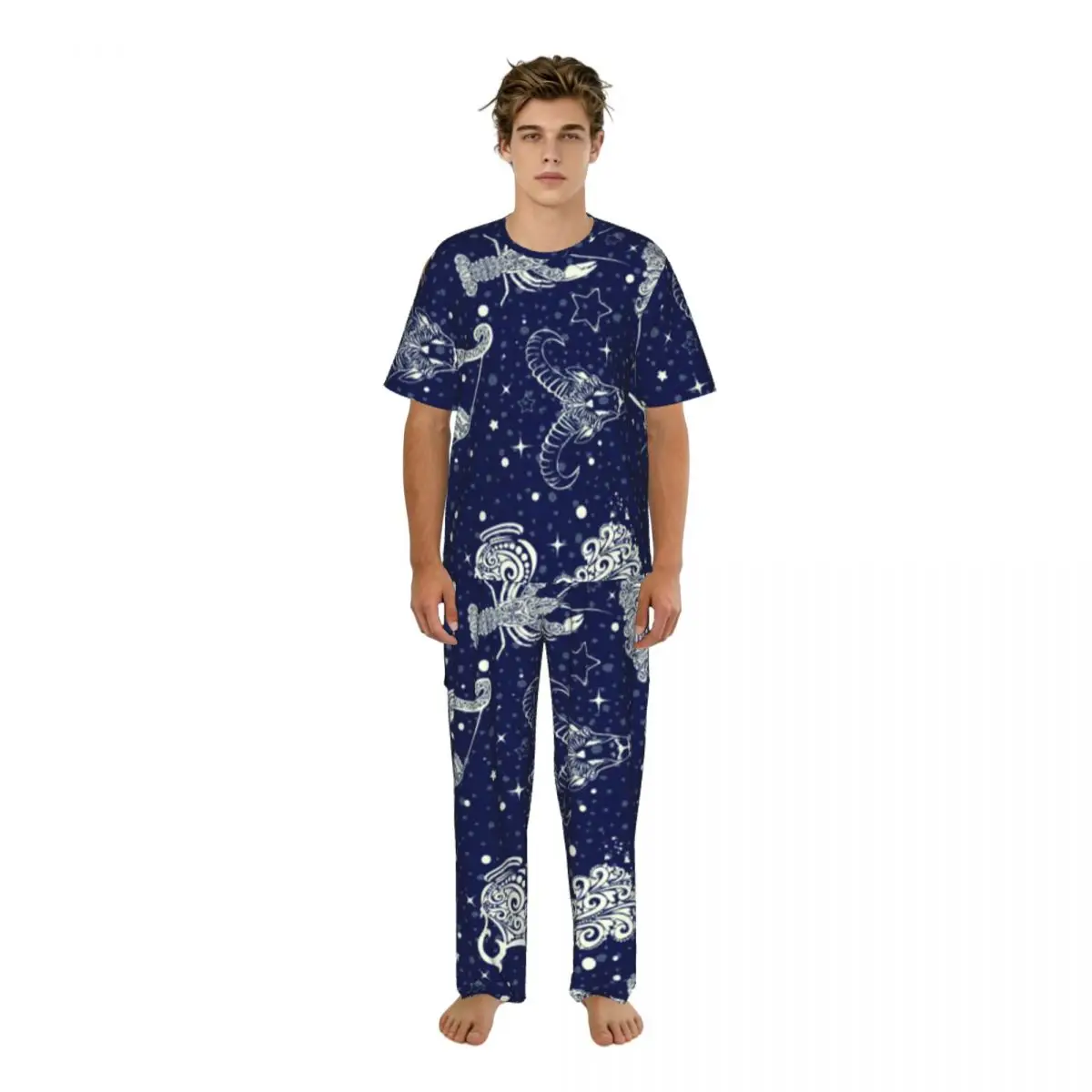 

Мужской пижамный комплект с короткими рукавами, с принтом космических созвездий, для весны и лета, домашняя одежда для сна, мужская ночная одежда