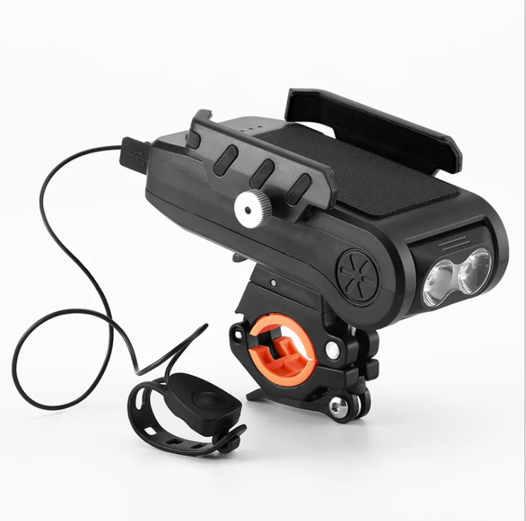 

Waterproof Mountain Bike Headlight Light Bike Lights with Phone Holder 4 in 1 Bicycle Front Light USB Rechargeable Emergency 1