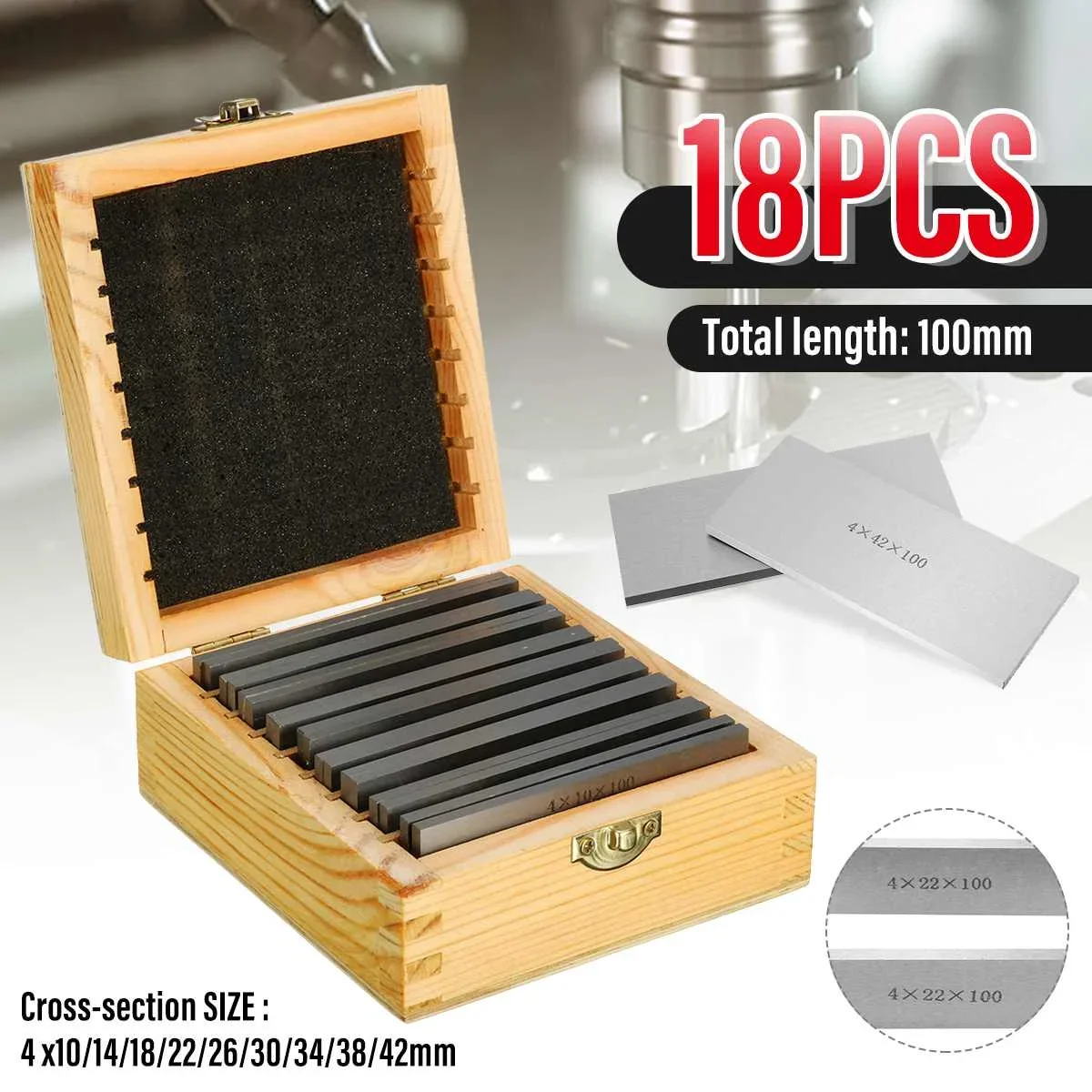 18Pcs 9 Pairs 100mm x(10-42mm) For Vice Milling Machine Alloy Steel Parallel Pad Gauge Block High-precision CNC Milling Pads Set