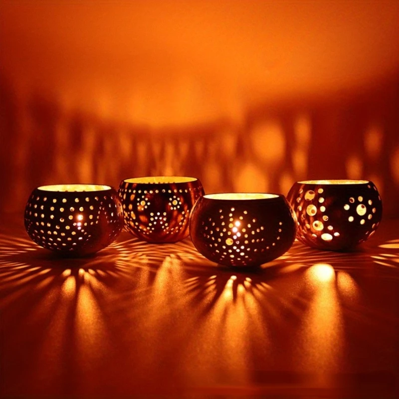 1PC Hollow Pattern Coconut Shell Candle Bowl Coconut Shell Candle Holder Creative Holiday Decoration Table Decoration