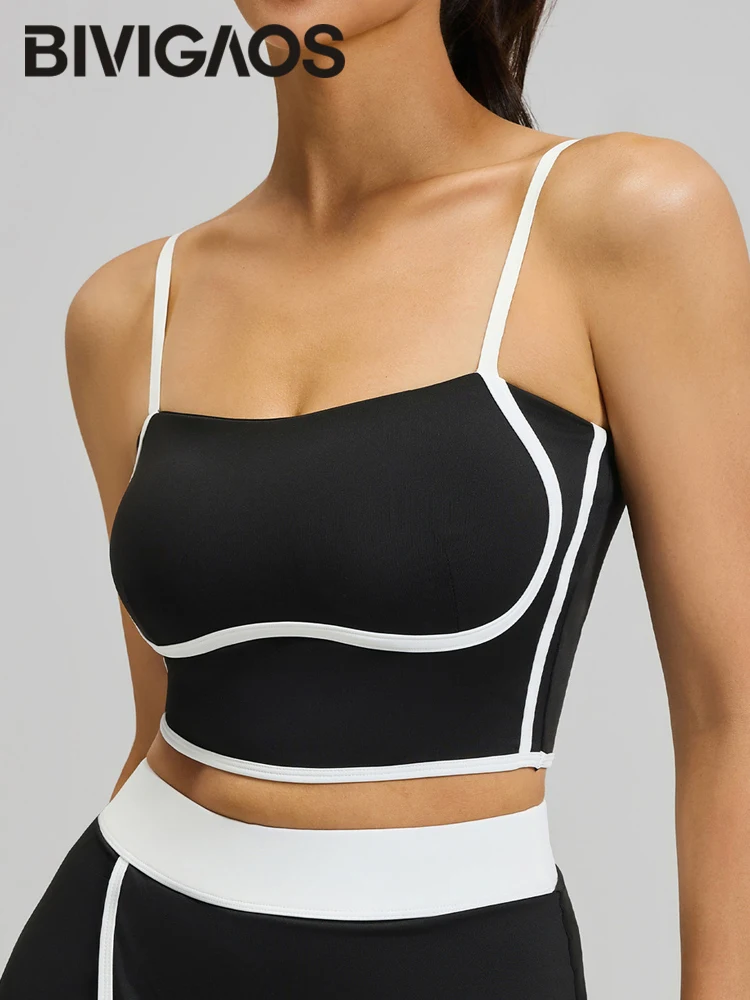 BIVIGAOS Summer Streamlined Yoga Vest Women Chest Pad Beautiful Back Tank Top Adjustable Shoulder Strap Fitness Sport Camisole