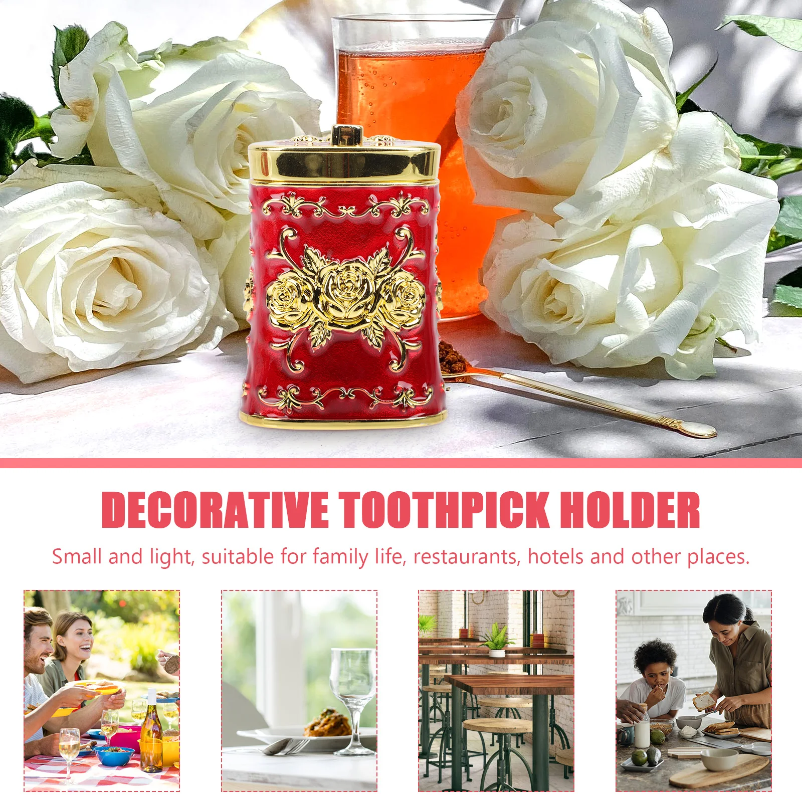 

Retro Toothpick Holder Embossment Design Creative Storage Box Home Restaurant Use Flower Pattern Dispenser Organizer