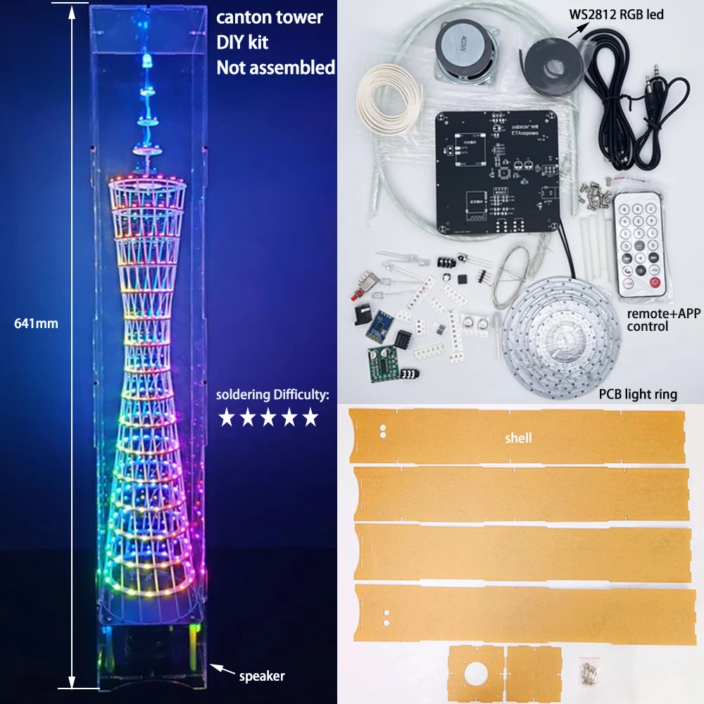 

Электронный комплект для пайки «сделай сам», RGB светодиодный kant Tower, 16 слоев, SMD WS2812, световое кольцо для печатной платы, 4 Ом, 3 Вт, динамик с корпусом