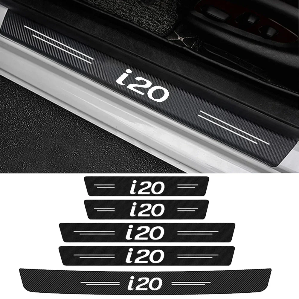 Carbon Fiber For Hyundai I20 Car Door Sill Scuff Plate Protector Stickers Styling Rear Trunk Bumper Guard Anti Scratch Strips
