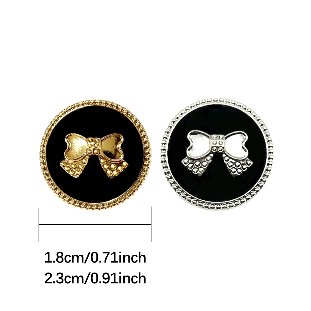 FCXDG-Stylish Bow Design Black Flocked Round Metal Buttons, Blazer Coat Sweater Hand Sewing Decorative Buttons Sewing Supplies