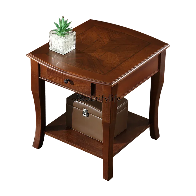 American bedside table solid wood small coffee table simple light luxury square sofa side cabinet