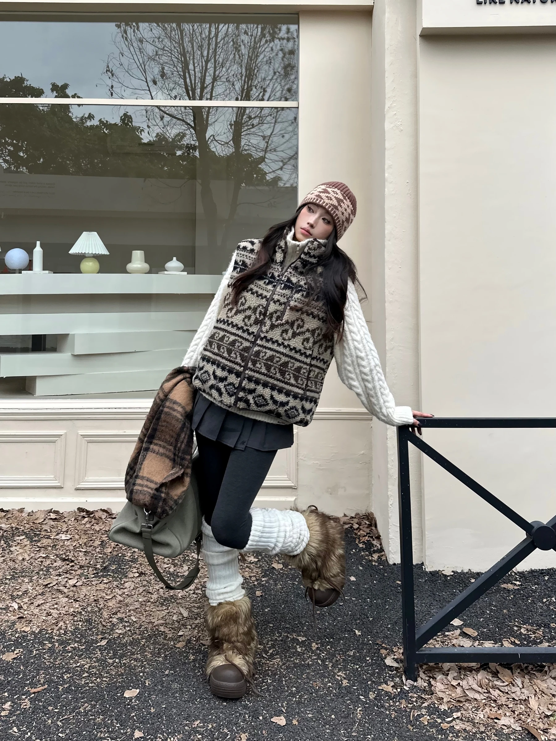 

Warm American Retro Gourd Pattern Vest Jaet Women's Outerwear Winter Coat ZZHLazy Brand Commute Sle Loose Fit Zipper Closure